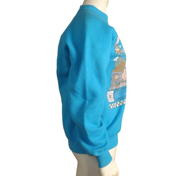 MEMORIES/PRECIOUS TREASURES Sweatshirt, L, Aqua Blue, Vintage Granny Top - Picture 6 of 10